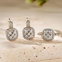 Classic square inlaid zircon earrings ring for women two-color three-piece set fashion jewelry holiday party birthday set gift