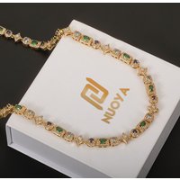6MM Colorful Rectangle Tennis Chain Necklace 18k Gold Plated Brass Green/Blue Iced Out Choker Women Gift