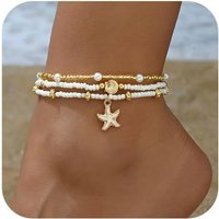 Women Boho Beads Ankle Bracelets Waterproof Shell Anklet Hawaiian Summer Beach Seashell Pearl Disc Starfish Conch Foot Jewelry