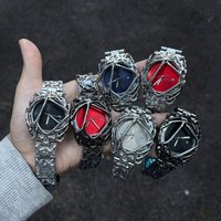 Men Gothic Y2k Spider Web Dial Quartz Watch Vintage Punk Alternative Skull Alabaster White Waterproof Stainless Steel Wristwatc