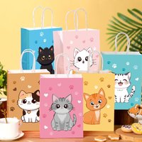6pcs/set of Cat-Themed Goodie Bags with Handles, Ideal for Cat Party Favors, Cute Kitty Gifts Treats. Perfect for Birthday