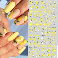 2pcs Yellow Lemon Slice Nail Art Stickers Summer Fruits Lemons Leaves Flowers Decals Kawaii Japanese Style DIY Nail Decoration