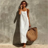 Summer Women solid color Casual Comfortable Slip Sundress Sand Beachwear Backless Sleeveless Loose Maxi Long Vacation Dresses