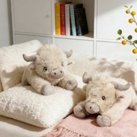 Cute Highland Cow Plush Pillow - Lifelike Stuffed Animal with Curly Fur -Soft Fluffy Comfortable Cuddle Cushion for Sofa & Bed