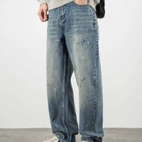 Autumn and Winter New Paint-splashed Jeans Men's Brand Loose Straight Casual Light-colored Washed Large-size Wide-leg Pants