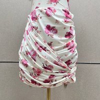 Damska kwiatowa mini spódniczka bodycon, satynowa marszczona spódnica kopertowa, imprezowa, klubowa, na wieczór, dopasowana, z wysokim stanem, z nadrukiem, krótka spódnica dla kobiet.