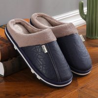 Men's Big Size Winter slippers Indoor PU Leather Home Waterproof Fluffy Casual Slides Men Bedroom Comfy Shoes Houseshoes