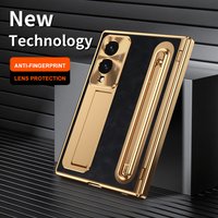Plating Leather Kickstand Stylus Slot Case for Samsung Galaxy Z Fold 8 Ultra Fold 7 6 5 4 Hinge Tempered Glass Screen Film Cover