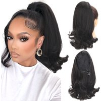 Synthetic 18'' Tail Warping Curly Wave Drawstring Ponytail Hair Extension With 2 Plastic Comb Black Brown Hair