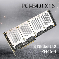 PCI-E 4.0 16X PCIe X16 To 4 * U.2 SFF-8639 Adapter Riser Card For U2 NVME & 2.5" SATA SSD (MB Support PCIe x4x4x4x4 Bifurcation)