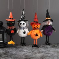 Cute Halloween Hanging Ornaments, Pumpkin, Skeleton, Black Cat & Witch Dolls for Holiday Home & Party Decor