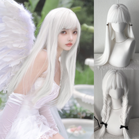 LUPU White Long Straight Wigs for Women with Bangs Natural Looking Synthetic Hair Wig for Halloween Cosplay Daily Use
