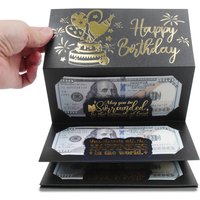 Black Gold Birthday Money Pull Box, "Happy Birthday" Themed Surprise Cash Gift Box for Birthday Celebration