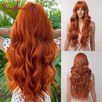 Orange Kupfer Ingwer lange gewellte synthetische Perücken rot gelb Perücke mit Pony für Frauen natürliche Cosplay Körperwelle hitzebeständiges Haar