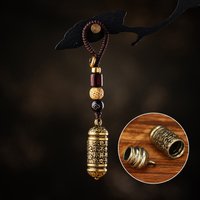 1Pcs Vintage Hollow Brass Buddha Bottle Sutra Cylinder Pendant Car Keychain Lucky Hangings Leather Bag Lanyard Key Ring