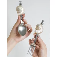 Ahunderjiaz-Light Luxury Natural Conch Shell Dessert Fork, Stainless Steel Flatware, Spoon, Kitchen Utensils Set, Home Tableware