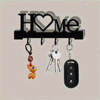 1pc Stylish Metal "Home Love" Shaped Key Holder with Hooks | No-Drill Wall Mount, Modern Key Rack for Living Room Decor, Keys