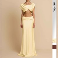 Fashion Sexy Women's Skirt Two Piece Set Irregular Sleeveless Cropped Top Folds Patchwork Long Skirts 2 Piece Sets Female 2026