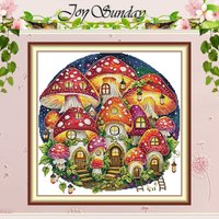 Mushroom House Patterns Counted Cross Stitch Set DIY 11CT 14CT 16CT Stamped DMC Cross-stitch Kit Embroidery Needlework Crafts