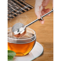 1pc Stainless Steel Tea Strainer, Press Type Tea Filter With Handle, Snap Ball Tea Strainer, Multi Tea Slag Ball, Spring Tea Str