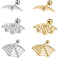 ZEMO 1PC Punk Gothic Stud Earring Stainless Steel Hollow Spider Web Lotus Flower Ear Studs Cartilage Earrings Ear Helix Piercing