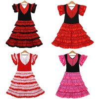 Traditional Spanish Dance Party Dress For Girls Festival Fringe Polka Dot Dress Classic Flamenco Gypsy Style Children's Skirt