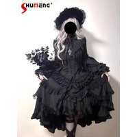 Halloween Cos Split Dresses Harajuku Subculture Dark Gothic Lolita Long Sleeve Shirt Skirt 2-Piece Set Heavy Industry Dress