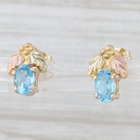 Minimalist Gold Color Sea Blue CZ Stud Women's Earrings Carving Leaf Party Daily Wear