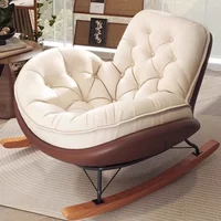 Modern Tufted Leather Rocking Chair, Beige & Brown Upholstered Lounge Rocker for Living Room