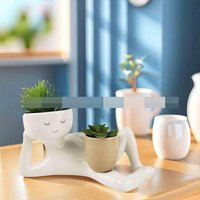 Face Flower Pot Planter Figure Art Statue Ornament Home Human Resin Decorative Potted with Drainage Hole Succulents Vase
