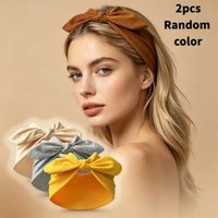 2-Pack Random Color Knotted Big Bow Wide Headband, Soft Elastic Headband, Suitable for Women's Daily Hairstyle Fixing
