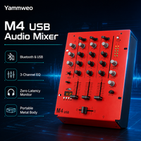 Yamnweo M4 USB Mini DJ Mixer, bezprzewodowe odtwarzanie MP3 przez Bluetooth i USB, niezależne panele wysokich, średnich i niskich tonów, monitoring słuchawkowy w czasie rzeczywistym, interfejs RCA
