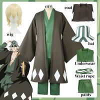 Hot Anime Bleach Cosplay Urahara Kisuke Gotei 13 Costume Kimono Uniform Cape Top Pants Hat Suit for Halloween Carnival Party