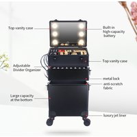 Makeup Organizer with led lights mrirror - Large Cosmetic Trolley, Salon & Barber Case Rolling Cart for Hairstylists