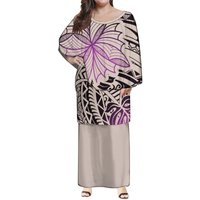 2024 Women'S Cape Sleeve Dress Polynesian Tribe Puletasi Top And Maxi Dress Play Samoan Elegant Dress Suit