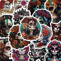 AliExpress NONE 50pcs Mexican Day Of The Dead Head bone Sticker Terrify Flower Skull Decal DIY Notebook Phone Bicycle Surfboard Sticker For Teen