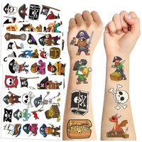10Pcs/set New Cartoon Pirate Treasure Gold Temporary Tattoos Sticker Skeleton Pirate Tattoos For Birthday Party Supplies Gift