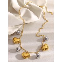 MamacitaSlay 316L Stainless Steel Double Color Heart Ball Pendant Necklace Party Waterproof Neck Jewelry Women's Charm Necklace