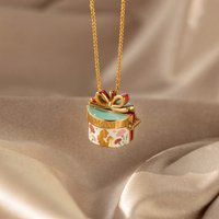 New Bow Gift Box Shaped Necklace Painted Pendant Jewelry Gift For Mom Necklaces and Pendants Collares Para Mujer