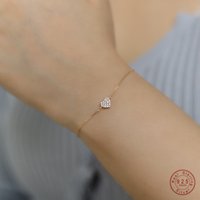 925 Sterling Silver Plated 14K Gold Pavé Zirconia Heart Bracelet for Women Korean Delicate Jewelry Wrist Jewelry
