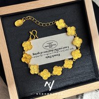 AU9999 new four-leaf clover Tang grass pattern sand gold bracelet 24K real gold peace joy four-leaf clover versatile bracelet