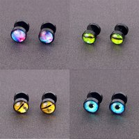 1 pair of fashionable men's space round earrings, punk beast pupil elements, female earrings