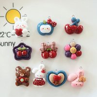 10pc Retro cartoon heart cherry rabbit bow resin pendant Glossy 3D handmade diy Jewelry accessories making for Earrings necklace