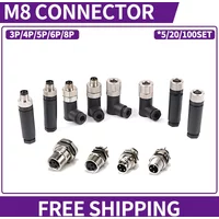 M8 Series Aviation Connector Female Plug Male Socket 3/4/5/6/8 Pin Waterproof Sensor Connectors Straight/Right Angle/Flange