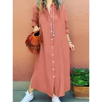 Muslim Women Dress Split Hem Shirt Long Dresses Lapels Long Sleeves Loose Cardigan Shirt Robe Ramadan Vestidos Largos Autumn