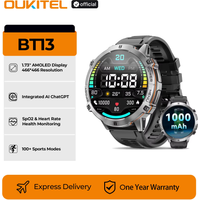OUKITEL BT13 SmartWatch for Men 1.73" AMOLED 1000mAh, AI ChatGPT Bluetooth Calls Blood Oxygen Health Monitoring Fitness Watch
