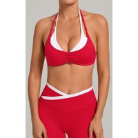Women's Gym Workout Two-color Yoga Sports Bras Halter Neck Open Back Design Sports Tank Top Running Fitness Built-in Bra Cups