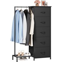 Chest of Drawers Bedroom with Clothes Rail and 5 Fabric Drawers, Reversible Clothes Storage Cabinet for Bedside Closet Entryway