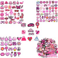 Random 20/50/100Pcs Pink Series Shoe Charms For Sandals,Shoe Decoration Accessories Shoe Pins Great Gift For Men Women