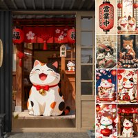 Japanese Noren Door Curtain Lucky Cat Print Partition Curtain For Kitchen Bedroom Entrance Decor Doorway Hanging Curtain